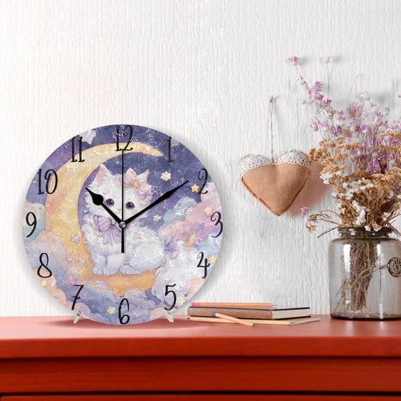 10" Quartz Indoor Wall Clock Silent Mechanism / Princess Cat and Moon