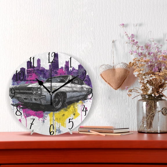 10" Quartz Indoor Wall Clock Silent Mechanism / Purple City Muscle Car