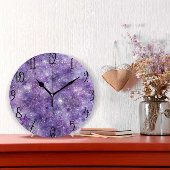 10" Quartz Indoor Wall Clock Silent Mechanism - Purple Cosmic Galaxy Pattern