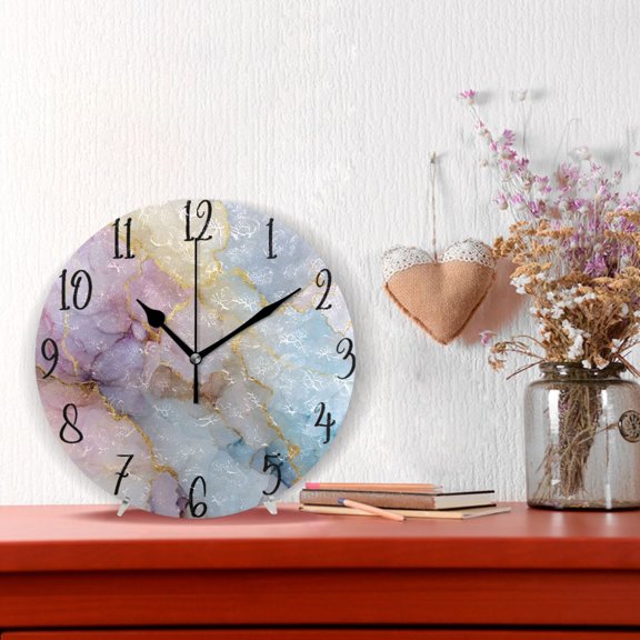 10" Quartz Indoor Wall Clock Silent Mechanism / Radiant Pastel Marble Art