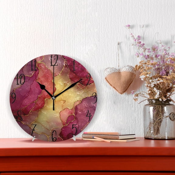 10" Quartz Indoor Wall Clock Silent Mechanism / Red Marble Pattern
