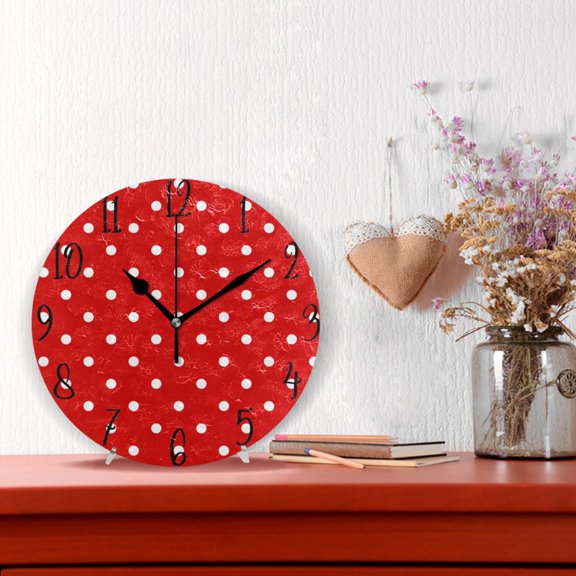 10" Quartz Indoor Wall Clock Silent Mechanism - Red White Mini Polka Dot