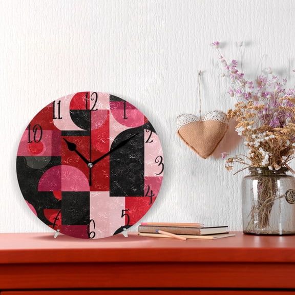 10" Quartz Indoor Wall Clock Silent Mechanism / Red and Black Record Pattern