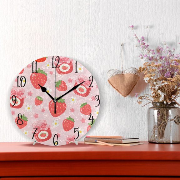 10" Quartz Indoor Wall Clock Silent Mechanism / Seamless Strawberry Jam Pattern
