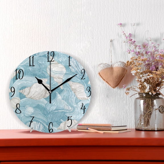 10" Quartz Indoor Wall Clock Silent Mechanism / Seashells and Sea Waves Pattern