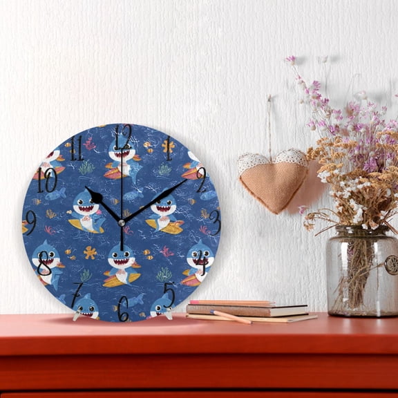 10" Quartz Indoor Wall Clock Silent Mechanism - Shark Ocean Adventure