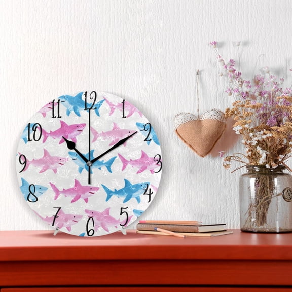 10" Quartz Indoor Wall Clock Silent Mechanism - Shark Ocean Wall Art