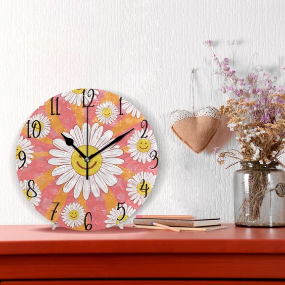 10" Quartz Indoor Wall Clock Silent Mechanism / Smiley Face on Orange Background