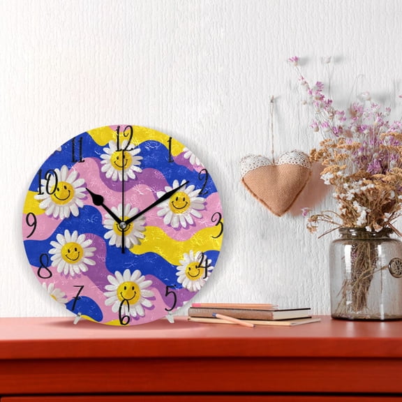 10" Quartz Indoor Wall Clock Silent Mechanism / Smiling Daisies on Assorted Backgrounds