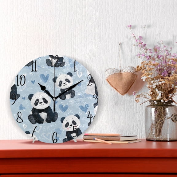 10" Quartz Indoor Wall Clock Silent Mechanism - Soft Blue Panda Print