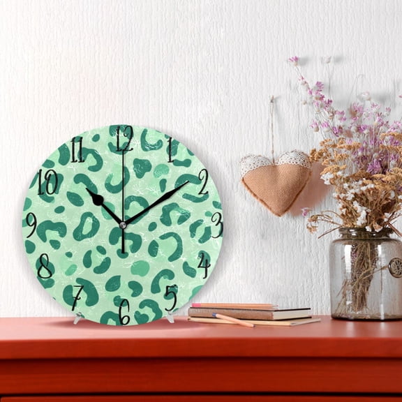 10" Quartz Indoor Wall Clock Silent Mechanism - Soft Green Tonal Cheetah Print