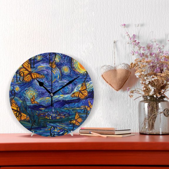 10" Quartz Indoor Wall Clock Silent Mechanism / Starry Monarch Butterflies