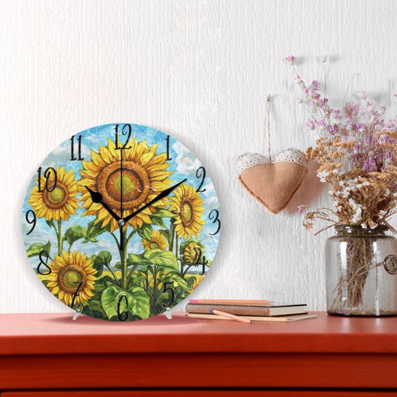 10" Quartz Indoor Wall Clock Silent Mechanism / Sunflowers Growing