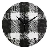 10" Quartz Indoor Wall Clock, Silent Mechanism Clock Black White Plaid