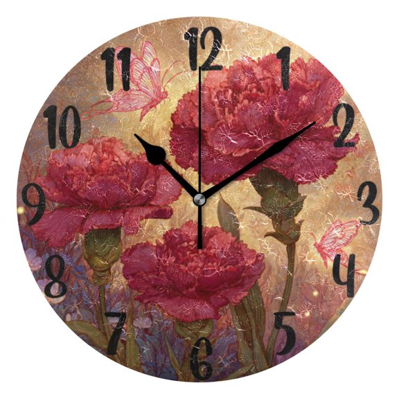 10" Quartz Indoor Wall Clock Silent Mechanism Sunflowers-dish-drying-mat-microfiber-kitchen-pad-large-counter-absorbent-dish-mats-drainer-rack-16- Blooming Red Carnations