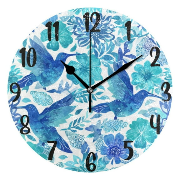 10" Quartz Indoor Wall Clock, Silent Mechanism Clock Blue Hummingbirds