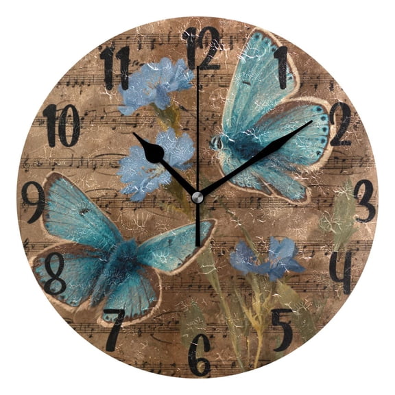 10" Quartz Indoor Wall Clock Silent Mechanism Sunflowers-dish-drying-mat-microfiber-kitchen-pad-large-counter-absorbent-dish-mats-drainer-rack-16- Butterfly and Vintage Sheet Music