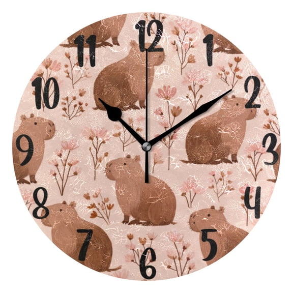 10" Quartz Indoor Wall Clock Silent Mechanism Sunflowers-dish-drying-mat-microfiber-kitchen-pad-large-counter-absorbent-dish-mats-drainer-rack-16- Cute Brown Capybara Pattern