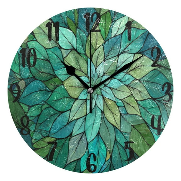 10" Quartz Indoor Wall Clock, Silent Mechanism Clock Delicate Stained Glass Pattern