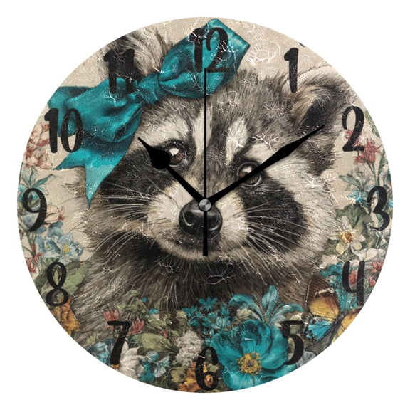 10" Quartz Indoor Wall Clock Silent Mechanism Sunflowers-dish-drying-mat-microfiber-kitchen-pad-large-counter-absorbent-dish-mats-drainer-rack-16- Raccoon with A Blue Bow