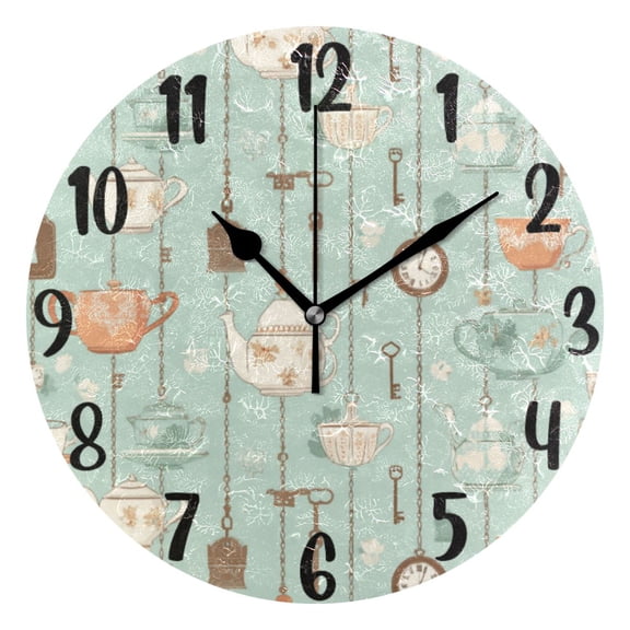 10" Quartz Indoor Wall Clock, Silent Mechanism Clock Teapots Clocks and Keys