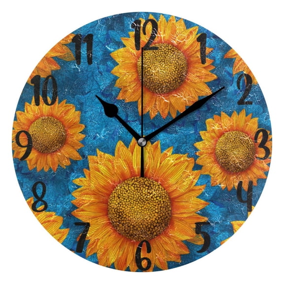 10" Quartz Indoor Wall Clock Silent Mechanism Sunflowers-dish-drying-mat-microfiber-kitchen-pad-large-counter-absorbent-dish-mats-drainer-rack-16- Vibrant Digital Sunflower Painting