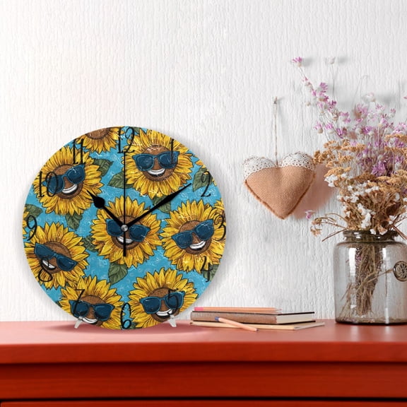 10" Quartz Indoor Wall Clock Silent Mechanism / Sunglasses Smiley Sunflowers