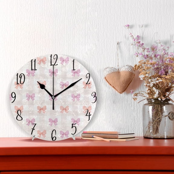 10" Quartz Indoor Wall Clock Silent Mechanism - Sweet Pastel Bow Pattern