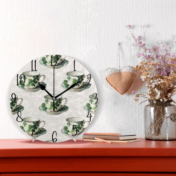 10" Quartz Indoor Wall Clock Silent Mechanism / Teacups and Saucers with Green