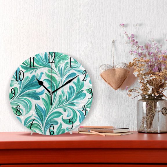 10" Quartz Indoor Wall Clock Silent Mechanism / Teal Swirl Damask Pattern