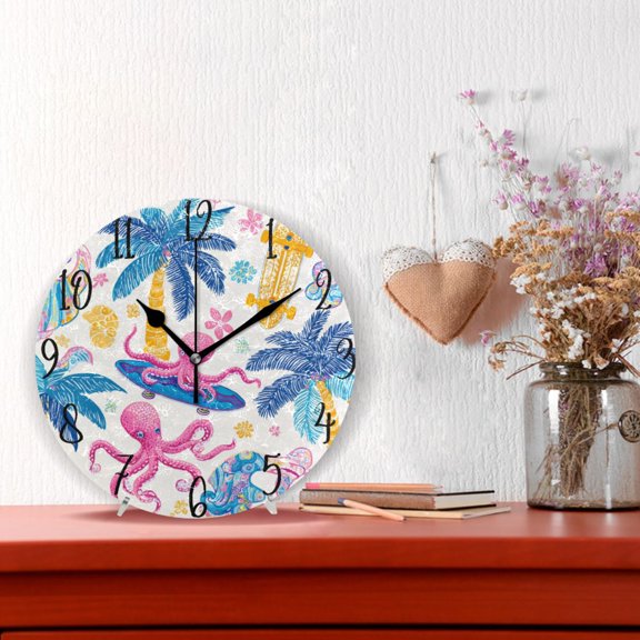 10" Quartz Indoor Wall Clock Silent Mechanism - Tropical Octopus Skate Pattern