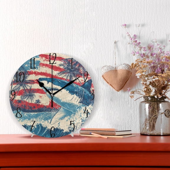 10" Quartz Indoor Wall Clock Silent Mechanism / Tropical Shark Pattern