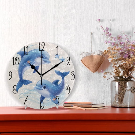 10" Quartz Indoor Wall Clock Silent Mechanism / Two Cute Dolphins Pattern