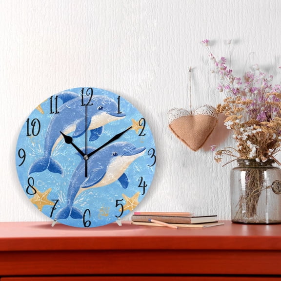 10" Quartz Indoor Wall Clock Silent Mechanism / Two Dolphins Jumping Pattern