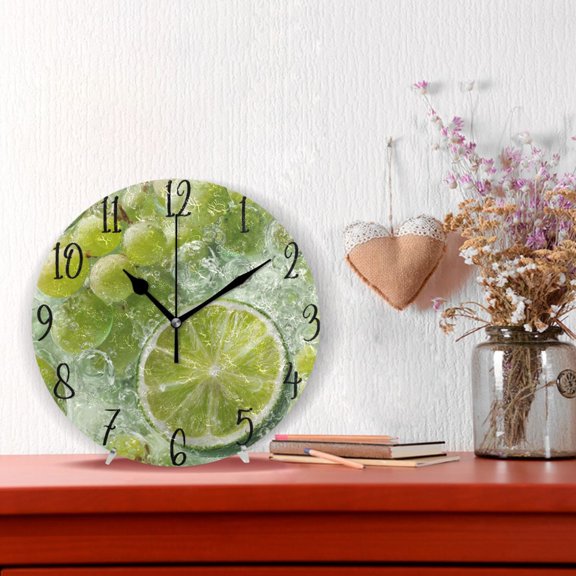 10" Quartz Indoor Wall Clock Silent Mechanism / Watercolor Of Lemons and Grapes