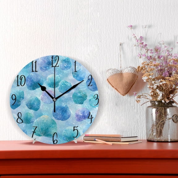 10" Quartz Indoor Wall Clock Silent Mechanism / Watercolor Seashells Pattern
