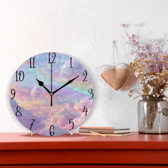 10" Quartz Indoor Wall Clock Silent Mechanism - Whimsical Pastel Space Dreamscape