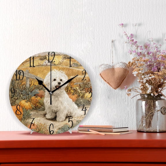 10" Quartz Indoor Wall Clock Silent Mechanism / White Havanese Dog Pattern