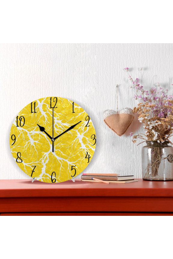 10" Quartz Indoor Wall Clock Silent Mechanism / Yellow Lightning Pattern Art