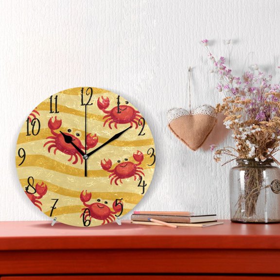 10" Quartz Indoor Wall Clock Silent Mechanism - Yellow Wave Crab Design