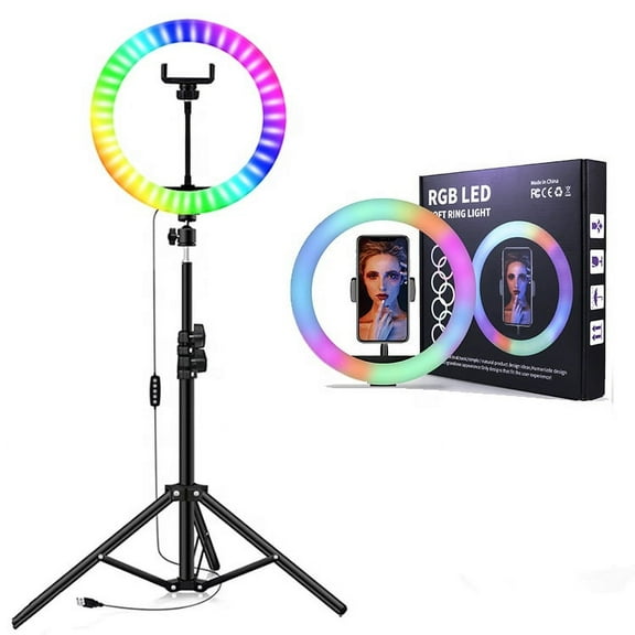 10" RGB Selfie Ring Light with 63" Tripod Stand, Dimmable for Makeup Live Streaming YouTube TikTok Photography