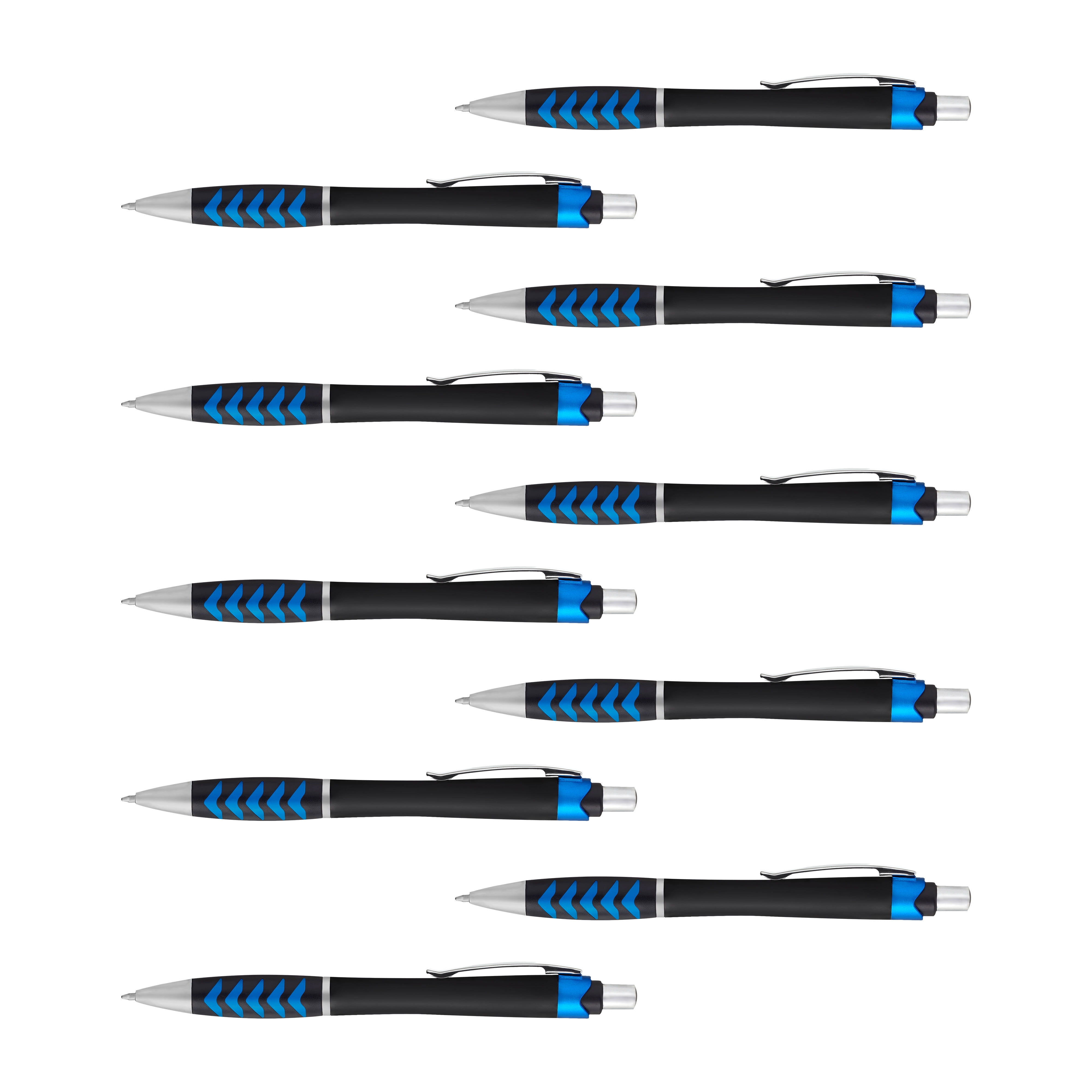 10 Racetrack Ballpoint Pens Pack - Black barrel, Colored Grip - Blue