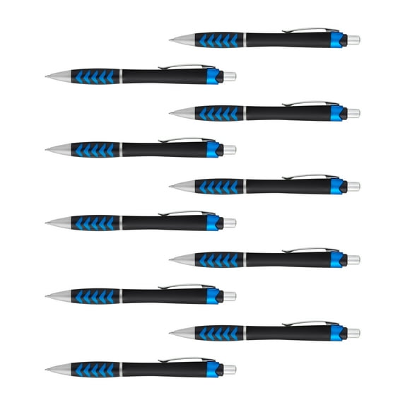 10 Racetrack Ballpoint Pens Pack - Black barrel, Colored Grip - Blue