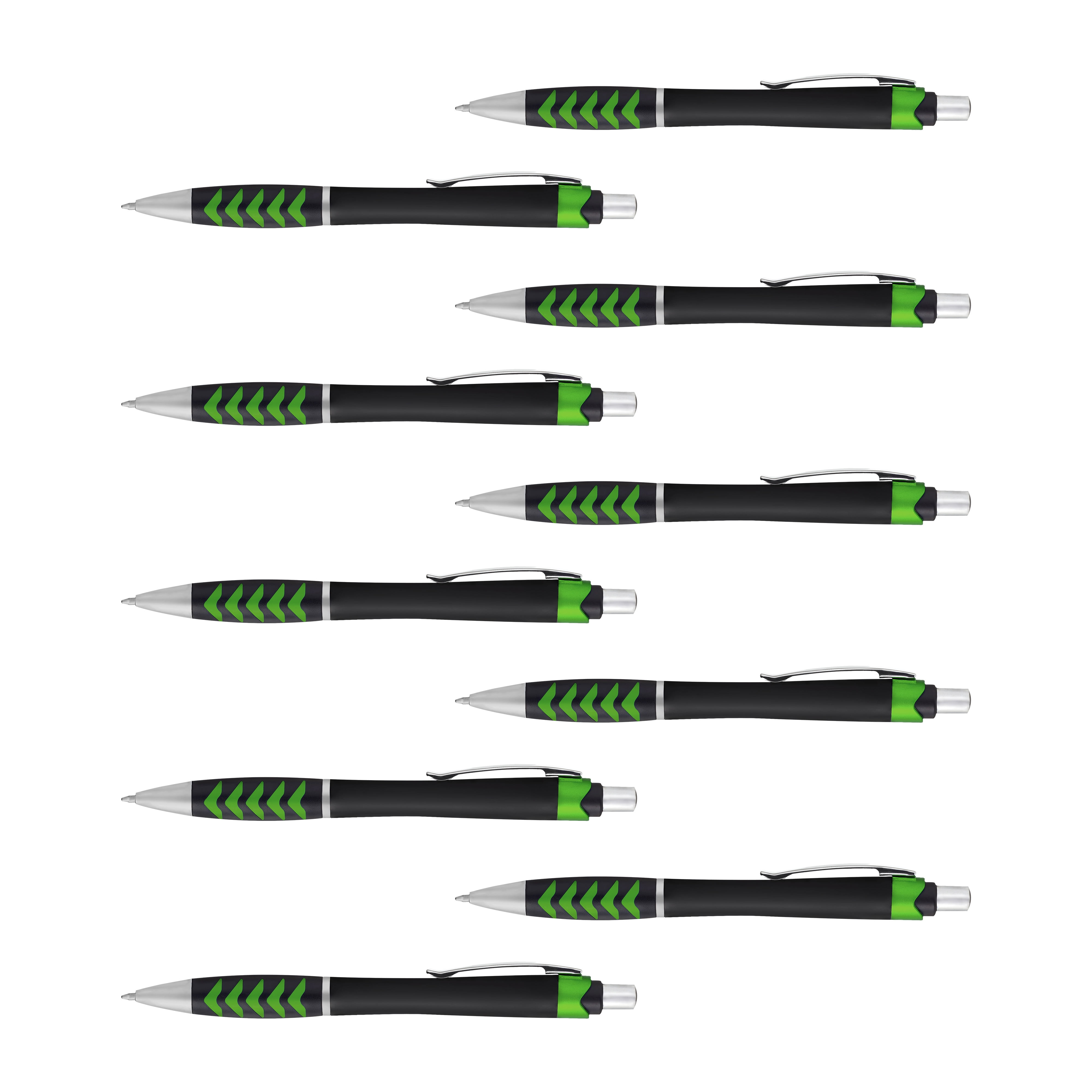 10 Racetrack Ballpoint Pens Pack - Black barrel, Colored Grip - Green