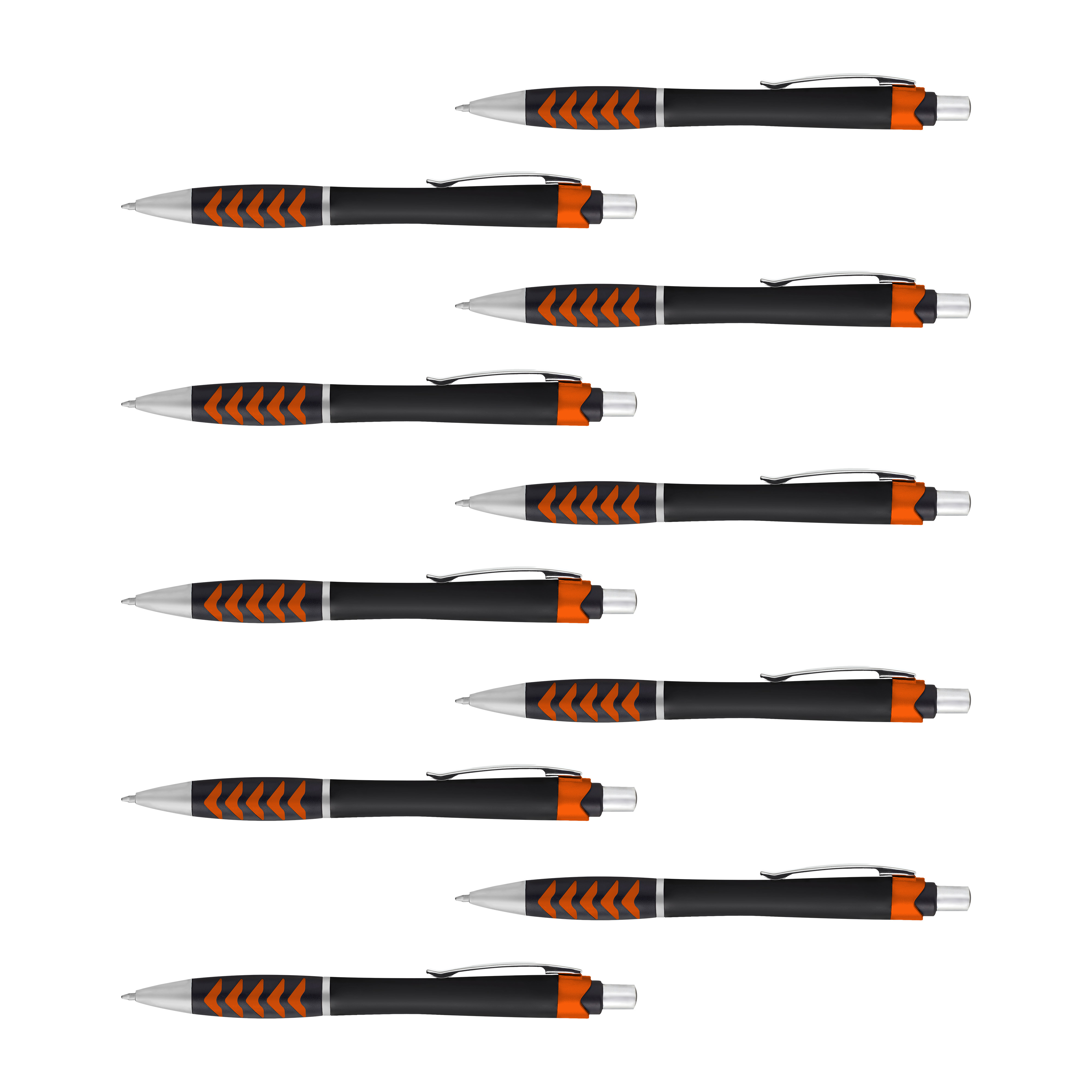 10 Racetrack Ballpoint Pens Pack - Black barrel, Colored Grip - Orange