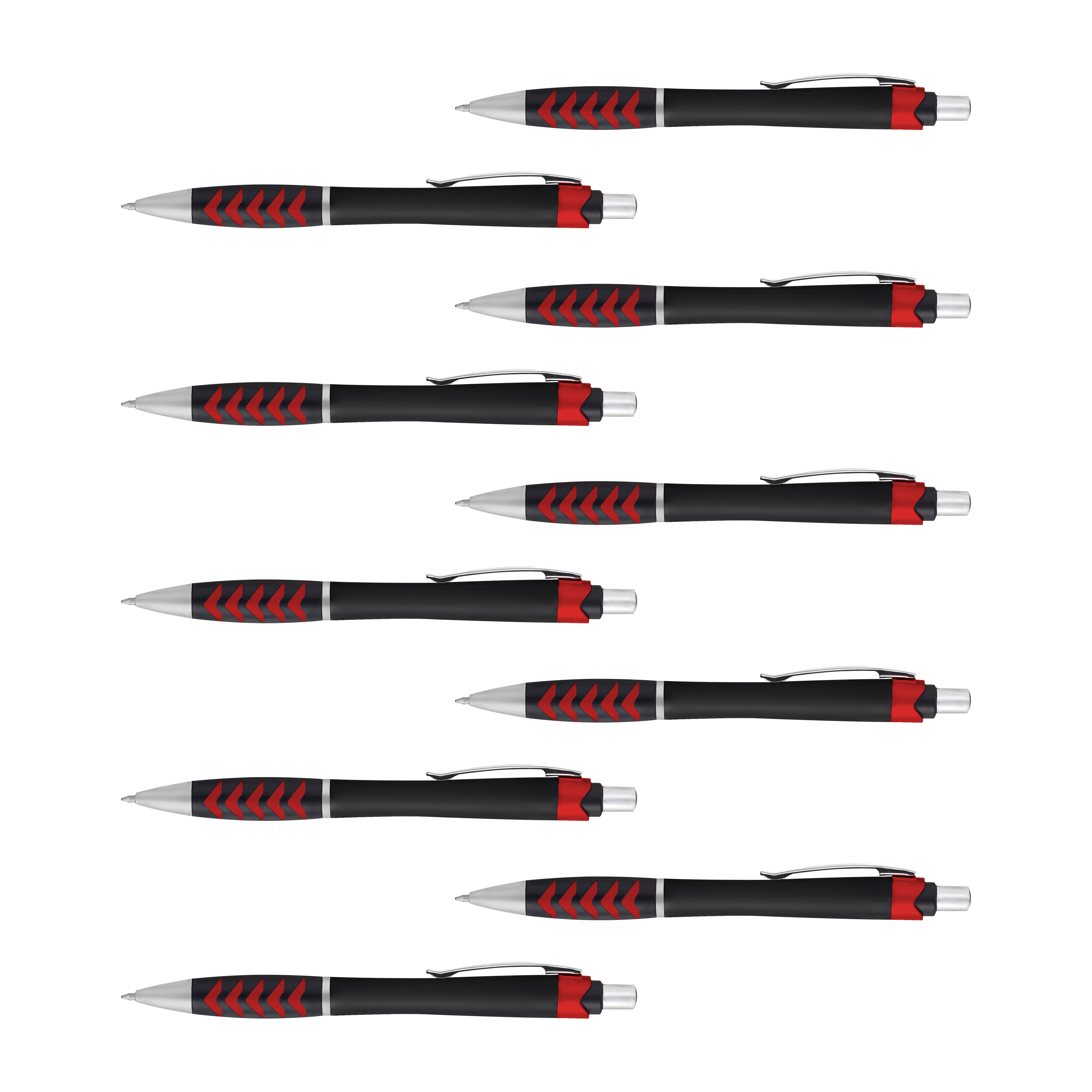 10 Racetrack Ballpoint Pens Pack - Black barrel, Colored Grip - Red