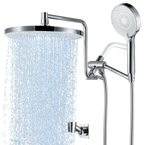 10"Rain Shower Head with Handheld Combo, YDmeet Upgraded Rainfall Shower Head with Extension Arm Adjustable, High Pressure Handheld Sprayer, Extra Brass Shower Holder, Luxury Polished Chrome & White