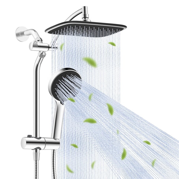 10" Rain Shower Head With Handheld High Boosting Rainfall Showerhead All Metal Adjustable Extension Arm Easy Reach Holder 5 Spray Modes Power Wash To Install Chrome