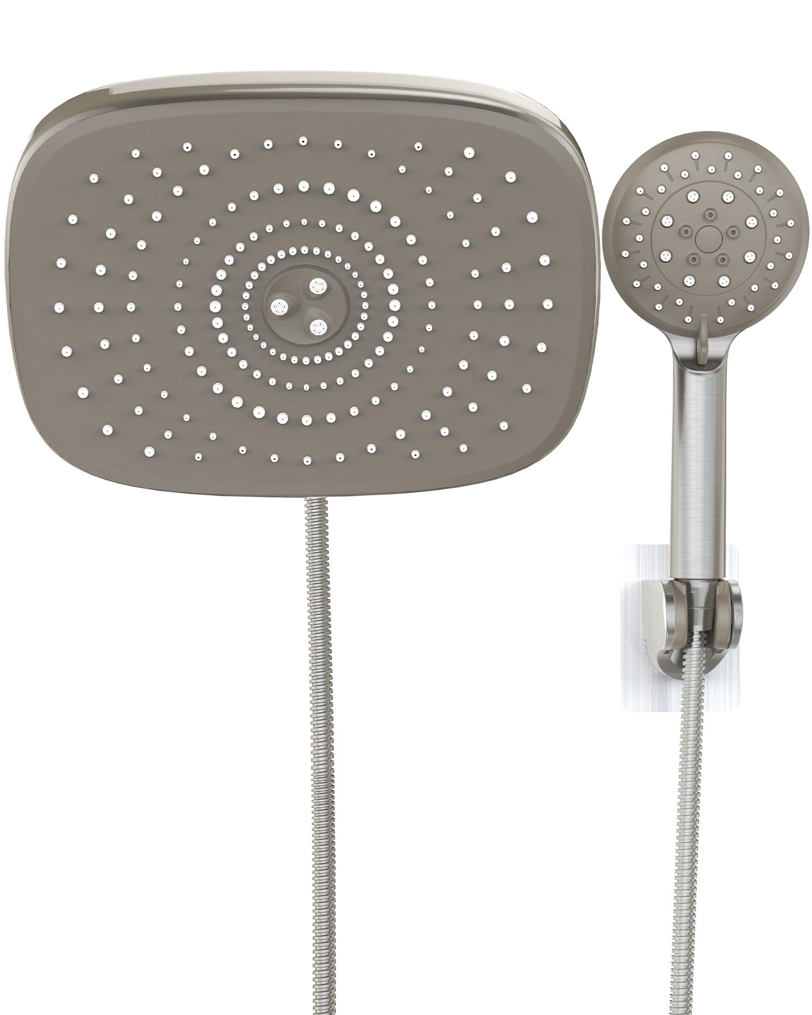 10'' Rain Shower Head With Handheld  High Rainfall Showerhead Combo 5 Water Spray Modes For Bathroom Accessories Home Decor Detachable Dual Heads Brushed Nickel