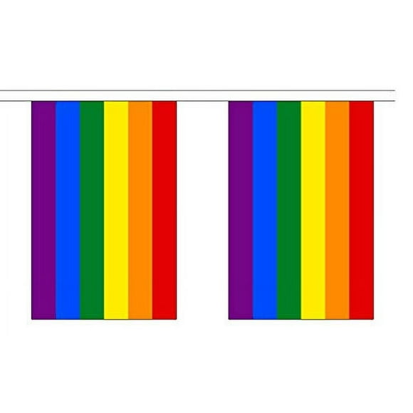 10' Rainbow String Flag Party Bunting Has 10 LGBT Gay Pride 6"x9" Polyester Banner Flags Attached, Popular for School Classroom, Bars, Restaurants, World Cup Theme Parties